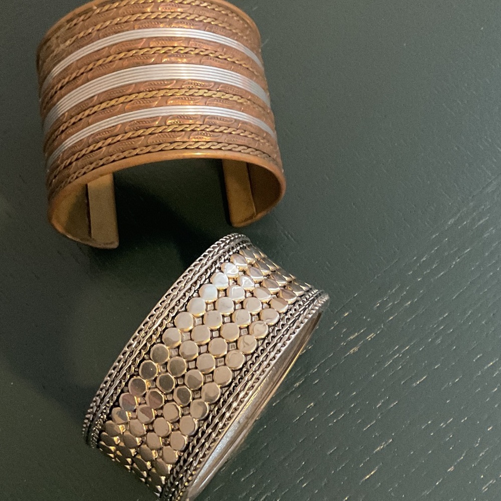 Pair Mixed Metal Bangle Bracelets